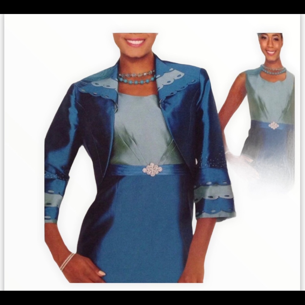 🔴Teal/Dark Aqua Dress with Short Jacket - Picture 3 of 9